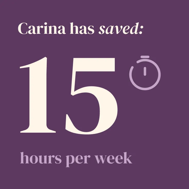 Image showing how Carina has saved 15 hours per week