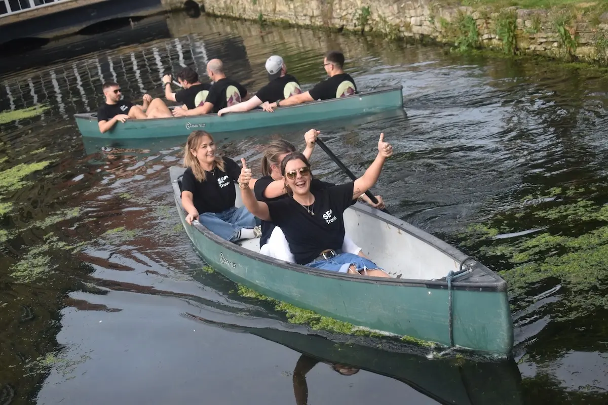SEO Travel team on boats on a team away day